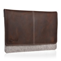 ALMWILD iPad 11", 10.5", 9.7" Tasche Schnaxerl. Echtes Leder & Filz, Farbe Alpsteingrau-Braun