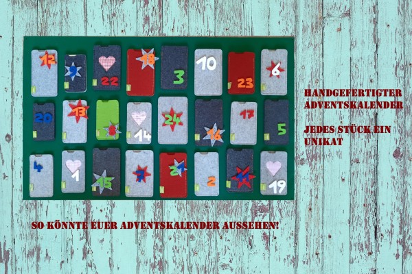 Almwild Adventskalender "Gutti" mit 24 Handyhüllen (upcycled) aus Natur-Filz und handgefertigt